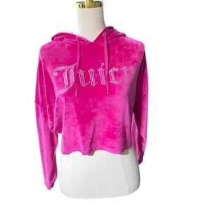 Juicy Couture Pink Velour Rhinestone Hoodie – Cropped  Hoodie Size M‎
